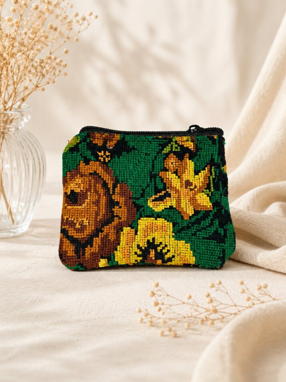 Handcrafted Floral Coin Purse / Mini Cosmetic Pouch | Guatemala